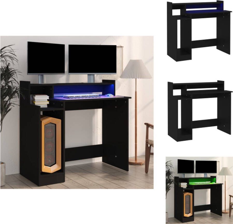 VidaXL Bureau Ultramoderne Charme LED-verlichting Duurzaam hout Praktisch ontwerp Brede toepassing Wandbevestiging vereist USB-aansluiting Zwart 97 x 45 x 90 cm Bureau