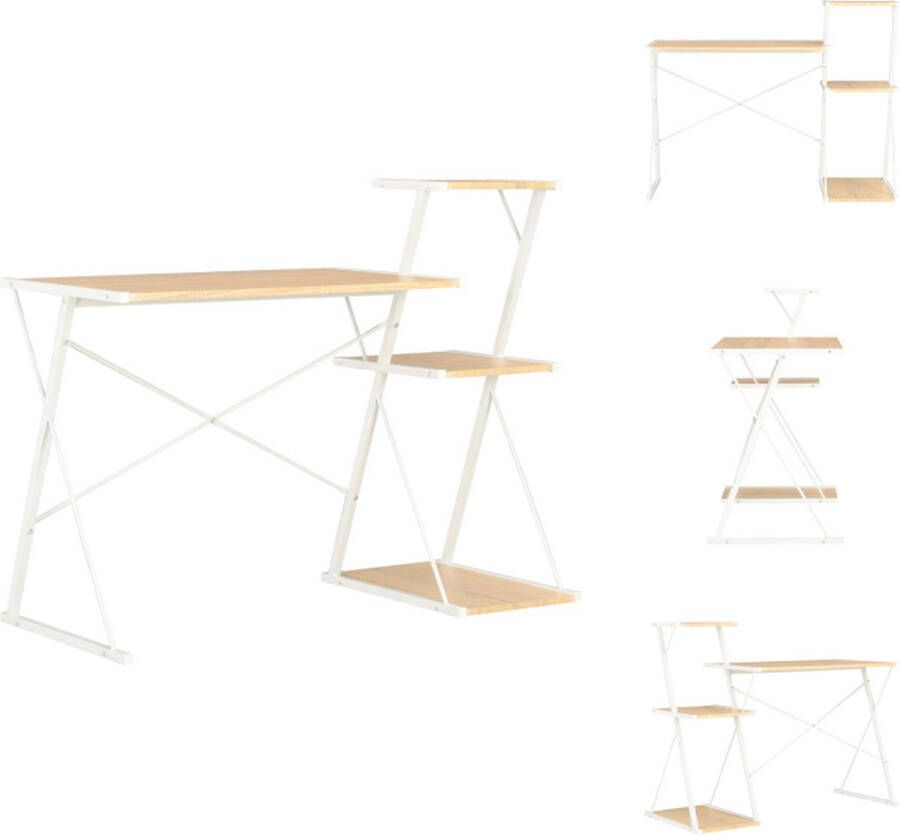 VidaXL Computertafel Computertafels Computerbureau Computerbureaus Bureau met schap 116x50x93 cm wit en eikenkleurig - Foto 2