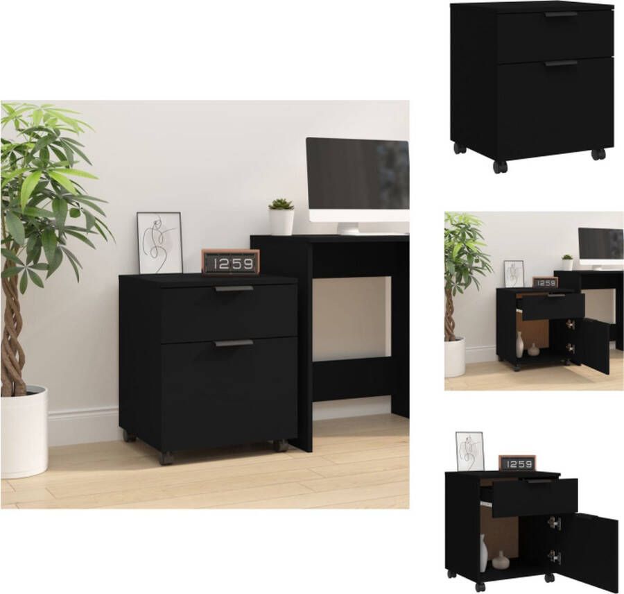 VidaXL Dossierkast Dossierkasten Opberg Kast Opbergkast Dossierkast verrijdbaar 45x38x54 cm bewerkt hout zwart