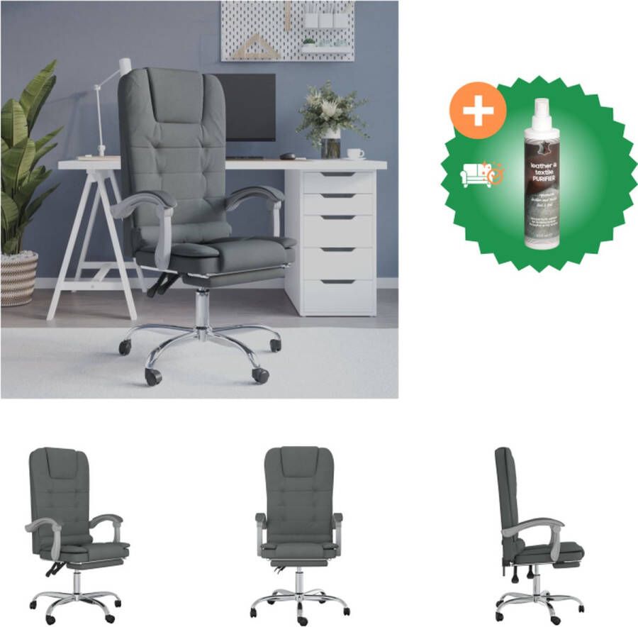 VidaXL Verstelbare Bureaustoel Massagefunctie Donkergrijs 63x56cm Duurzaam stof Verstelbare rugleuning en voetensteun Stevig frame Bureaustoel Inclusief Reiniger