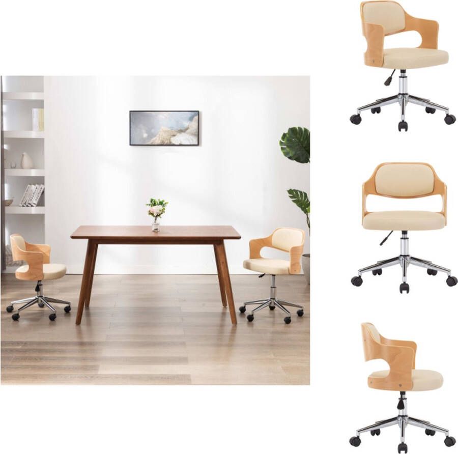 VidaXL Kantoorstoel Kantoorstoelen Stoel Stoelen Kantoorstoel draaibaar gebogen hout en kunstleer crème - Foto 2