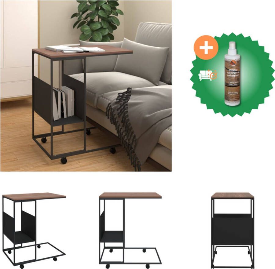 VidaXL Bijzettafel met wieltjes 55x36x63.5 cm bewerkt hout zwart Tafel Inclusief Houtreiniger en verfrisser
