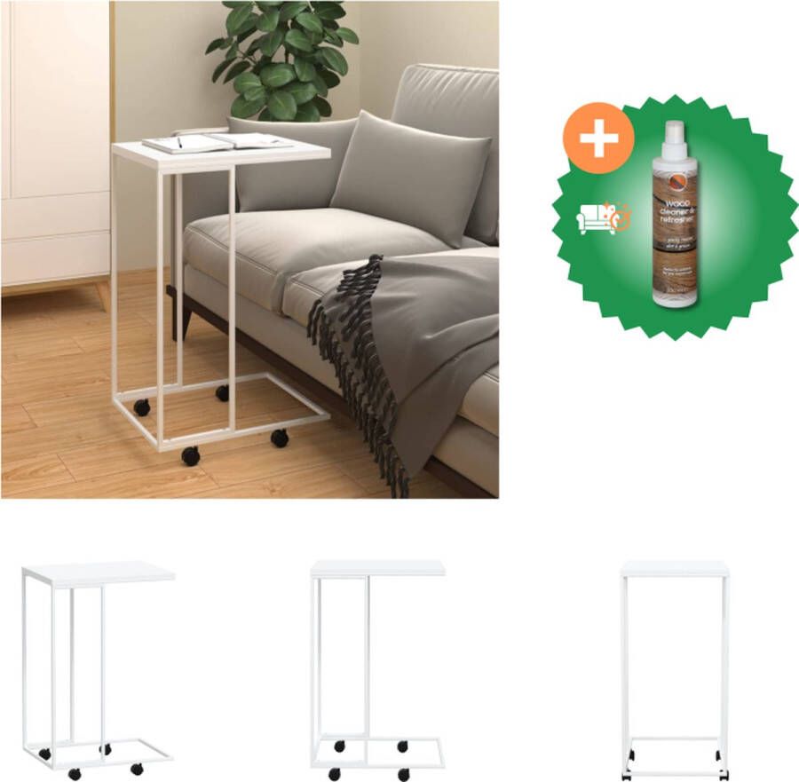 VidaXL Bijzettafel met wieltjes 40x30x63.5 bewerkt hout wit Tafel Inclusief Houtreiniger en verfrisser