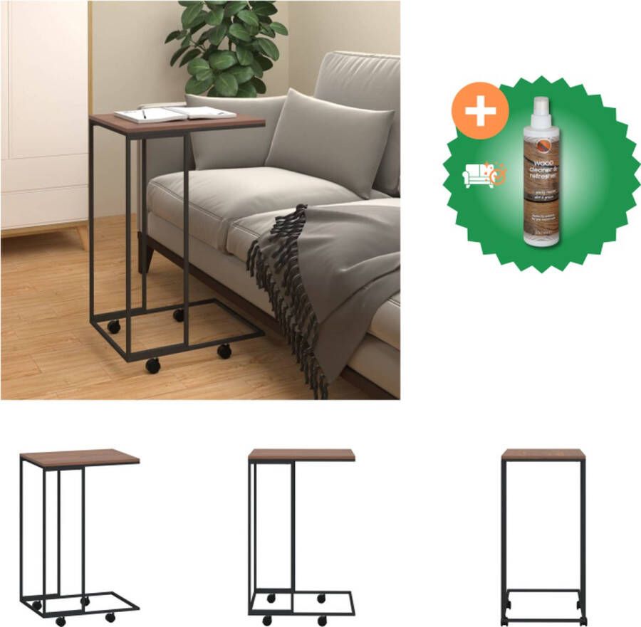 VidaXL C-vormige bijzettafel 40 x 30 x 63.5 cm zwart bruin bewerkt hout ijzer Tafel Inclusief Houtreiniger en verfrisser