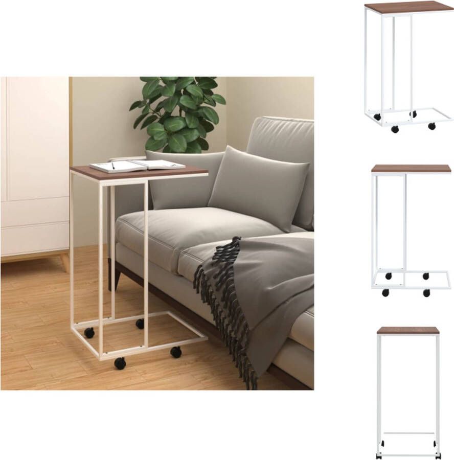 VidaXL Bijzettafel Bijzettafels Salontafel Bijzettafeltje Bijzettafel met wieltjes 40x30x63 5 bewerkt hout wit en bruin - Foto 2