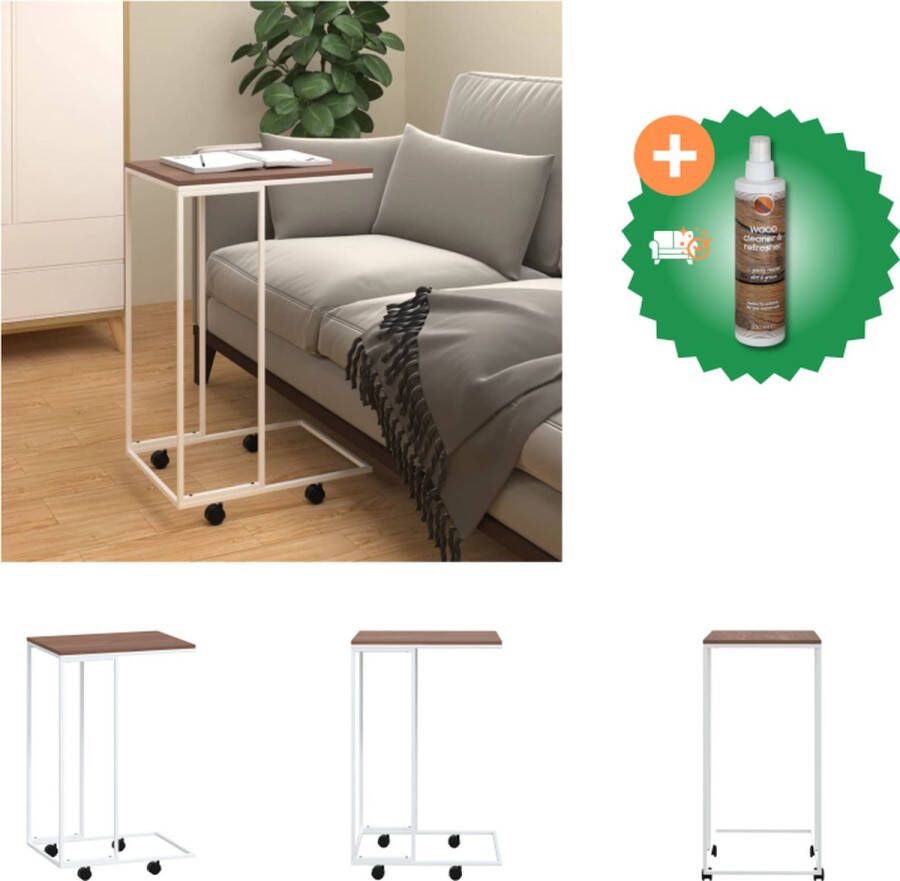 VidaXL C-vormige bijzettafel bewerkt hout en ijzer 40x30x63.5 cm wit Tafel Inclusief Houtreiniger en verfrisser