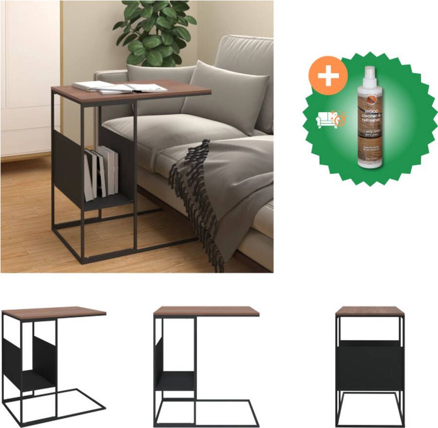 VidaXL C-vormige bijzettafel Hout en ijzer 55 x 36 x 59.5 cm Zwart en bruin Tafel Inclusief Houtreiniger en verfrisser