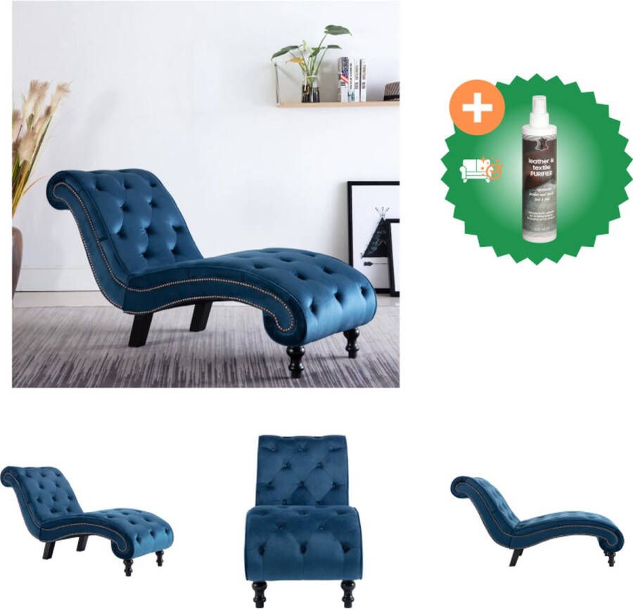 VidaXL Chaise Longue 145 x 52 x 77 cm Blauw Fluweel Comfort Elegantie Chaise longue Inclusief Reiniger