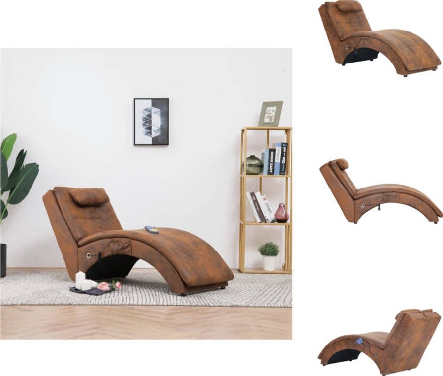 VidaXL Chaise Longue Bruin 142 x 55 x 73 cm Massage en Verwarming Chaise longue