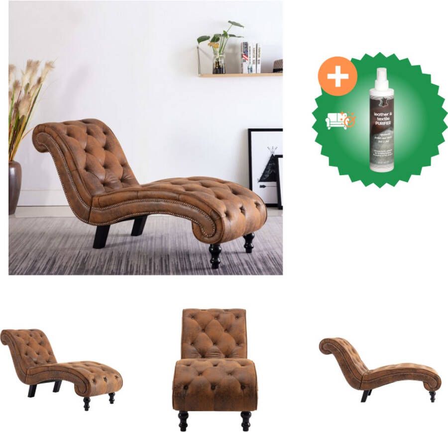 VidaXL Chaise longue Bruin kunstsuède 145 x 52 x 77 cm Comfort elegantie Chaise longue Inclusief Reiniger