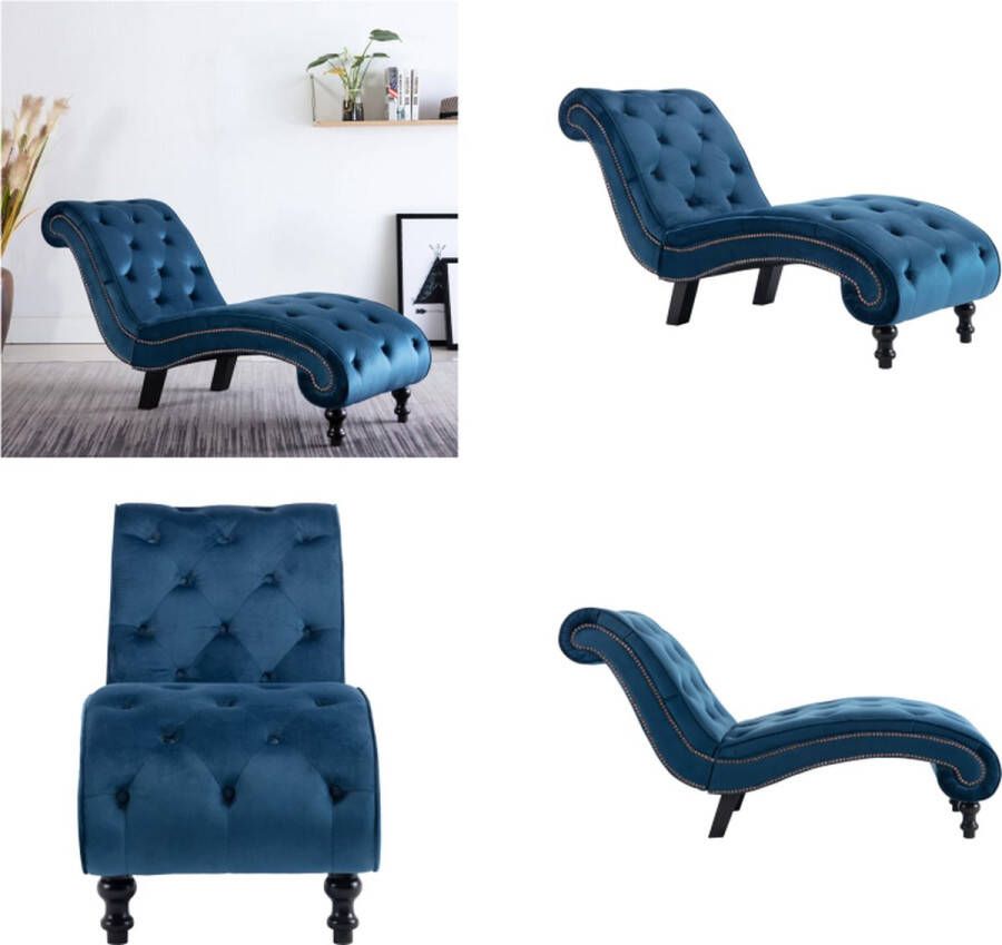 VidaXL Chaise longue fluweel blauw Chaise Longue Chaise Longues Loungestoel Loungestoelen