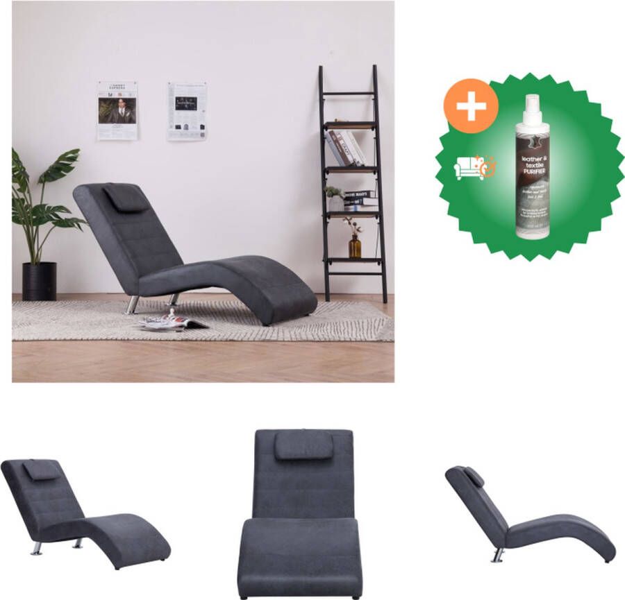 VidaXL Chaise Longue Grijs 144 x 59 x 79 cm Houten frame Kunstsuède bekleding Chaise longue Inclusief Reiniger