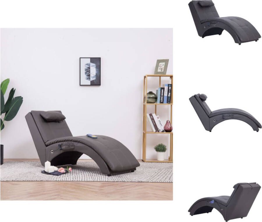 VidaXL Chaise Longue Grijs 145 x 54 x 72 cm Massage + Verwarming Afstandsbediening Chaise longue