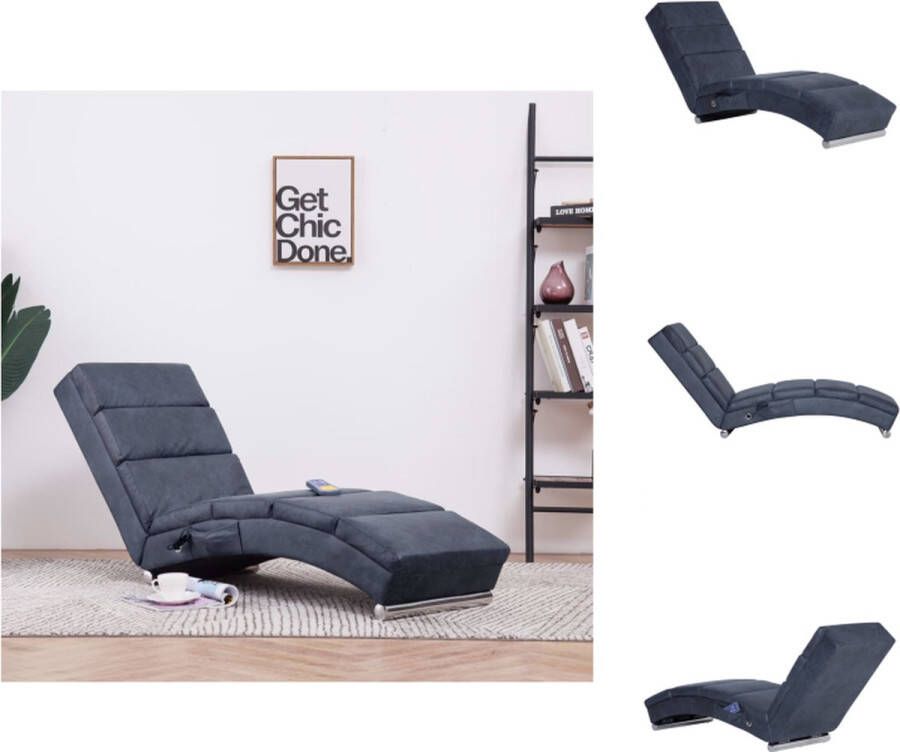 VidaXL Chaise Longue Grijze Kunstsuède 155x51x71 cm Ergonomisch ontwerp Massage Verwarming Chaise longue