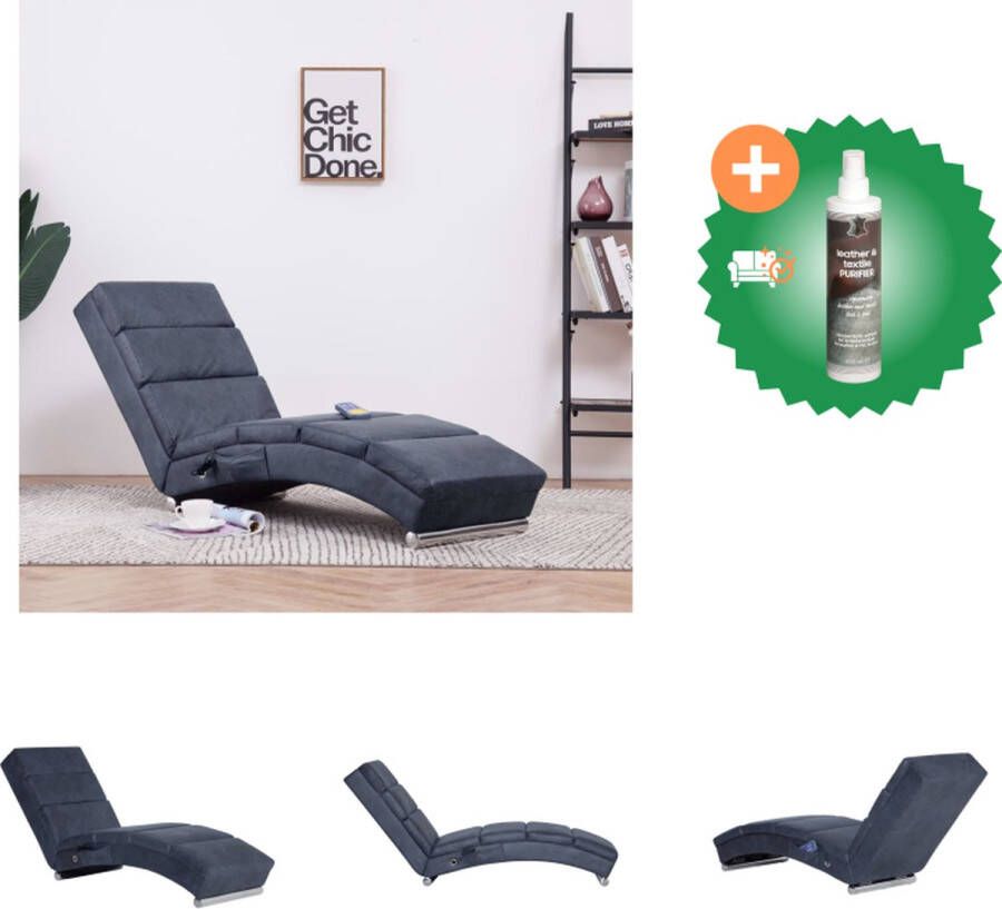 VidaXL Chaise Longue Grijze Kunstsuède 155x51x71 cm Ergonomisch ontwerp Massage Verwarming Chaise longue Inclusief Reiniger