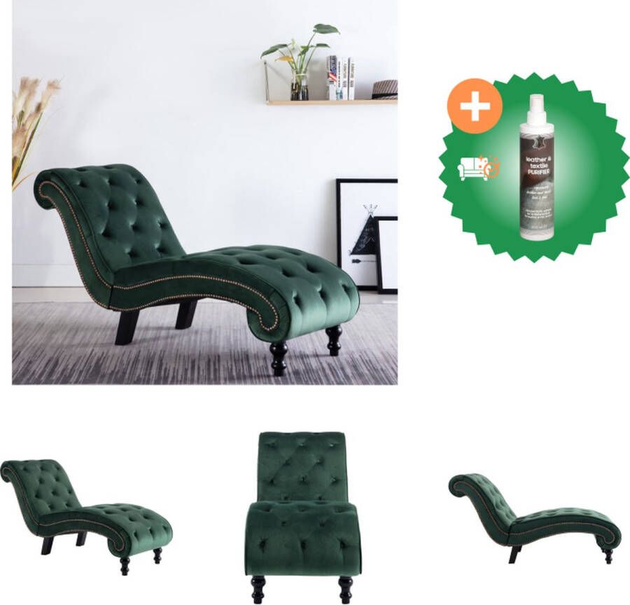 VidaXL Chaise Longue Groen Fluweel 145 x 52 x 77 cm Comfortabele Lounger Chaise longue Inclusief Reiniger - Foto 1