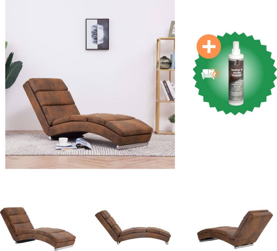 VidaXL Chaise longue Bruin kunstsuède 145 x 52 x 77 cm Comfort elegantie Chaise longue Inclusief Reiniger - Foto 3