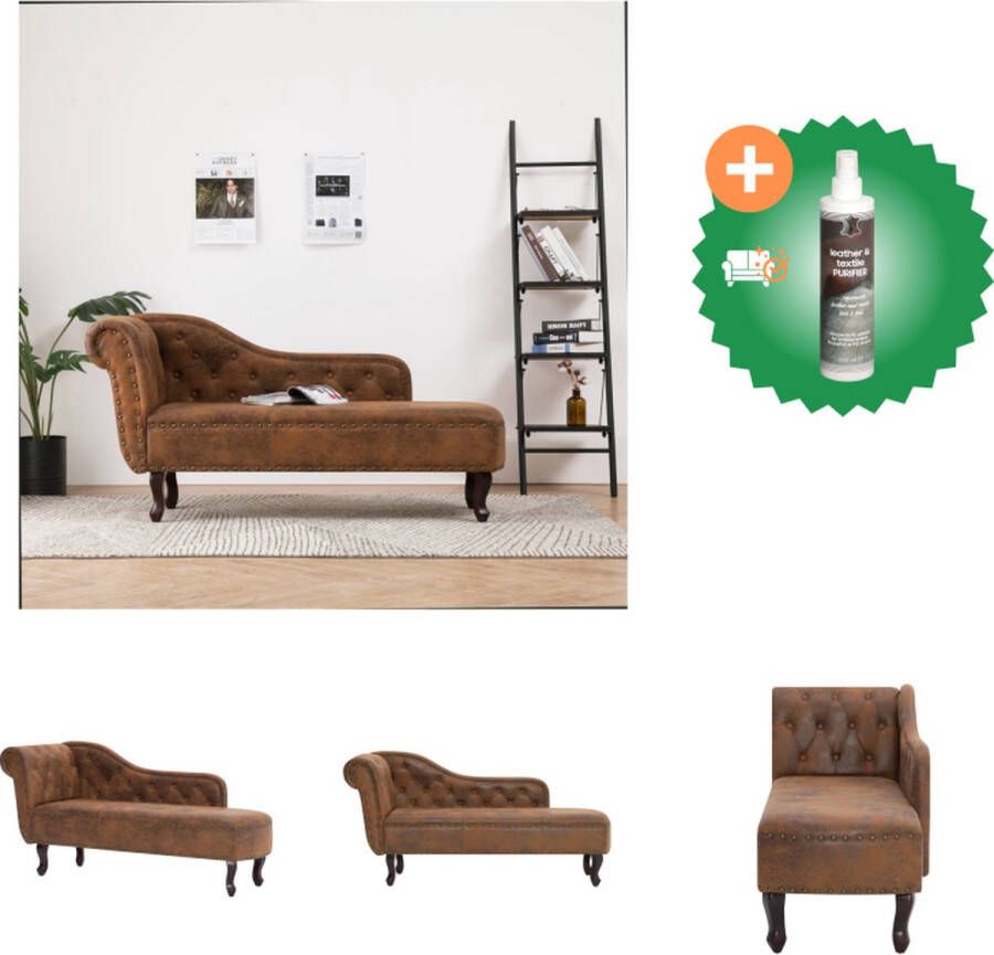 VidaXL Chaise longue Bruin kunstsuède 145 x 52 x 77 cm Comfort elegantie Chaise longue Inclusief Reiniger - Foto 2