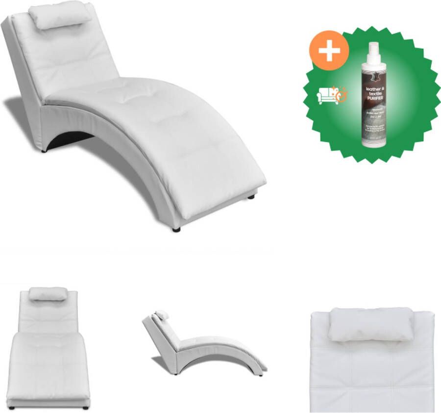VidaXL Chaise longue met kussen kunstleer wit Chaise longue Inclusief Reiniger