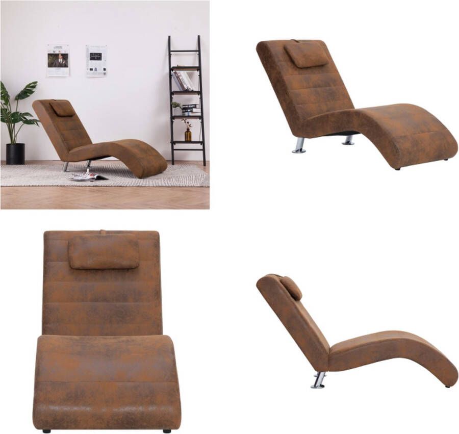 VidaXL Chaise longue met kussen kunstsuède bruin Chaise Longue Chaise Longues Ligstoel Ligstoelen