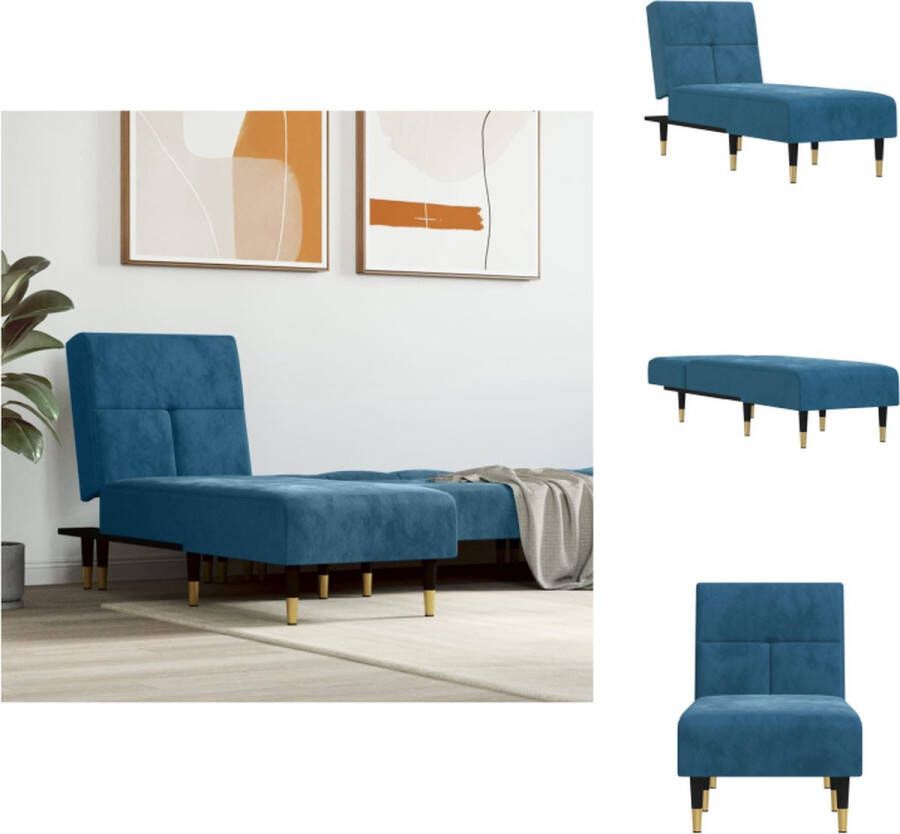 VidaXL Chaise Longue Verstelbaar Fluweel Blauw 55x140x70cm Max 110kg Chaise longue - Foto 2