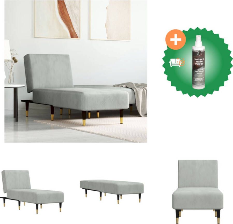 VidaXL Chaise Longue Verstelbaar Lichtgrijs Fluweel 55x140x70 cm Chaise longue Inclusief Reiniger