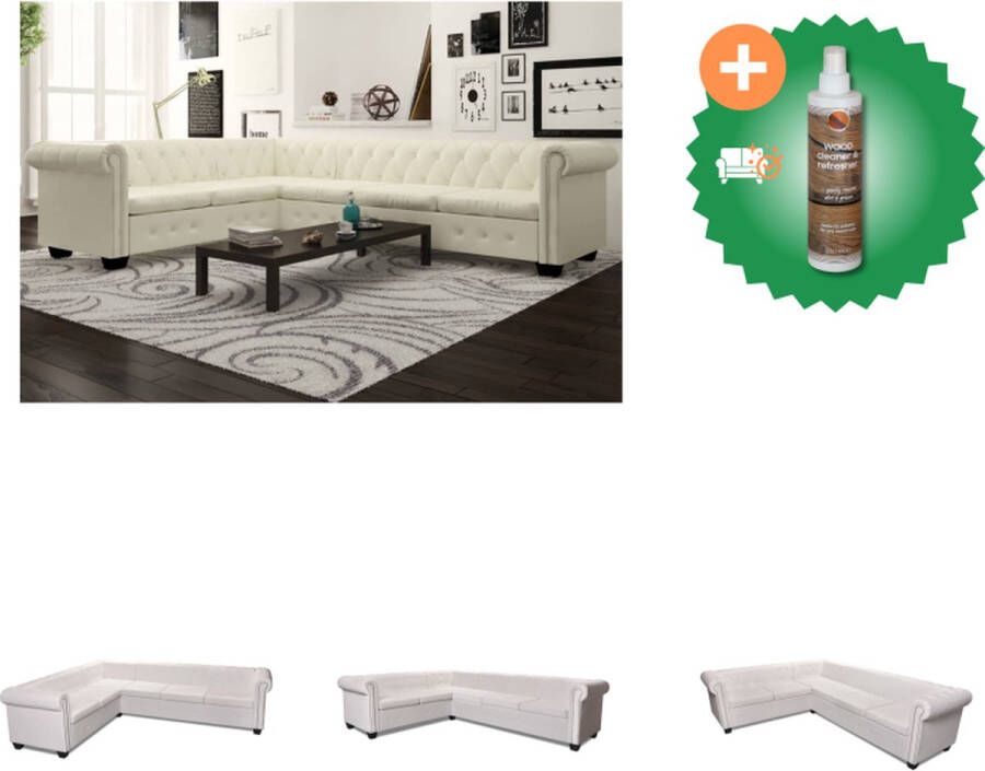 VidaXL Chesterfield 6-zits bank wit 260 x 205 x 73 cm kunstleren bekleding Bank Inclusief Houtreiniger en verfrisser