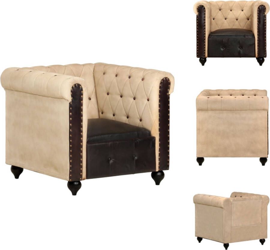 VidaXL Chesterfield fauteuil bruin echt leer 89 x 76 x 75 cm mangohouten poten Fauteuil