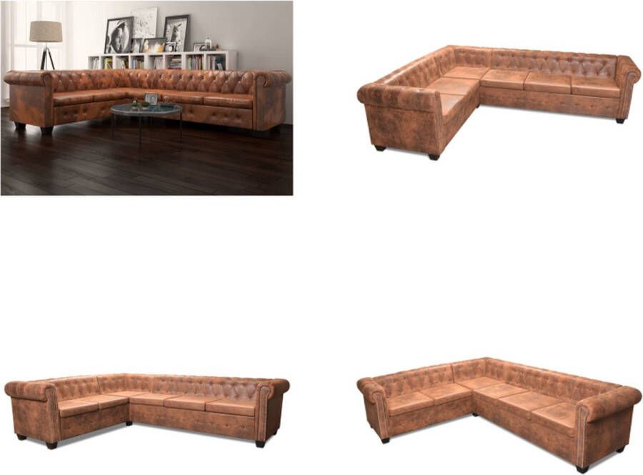 VidaXL Chesterfield hoekbank 6-zits kunstleer bruin Bank Banken Sofa Sofas