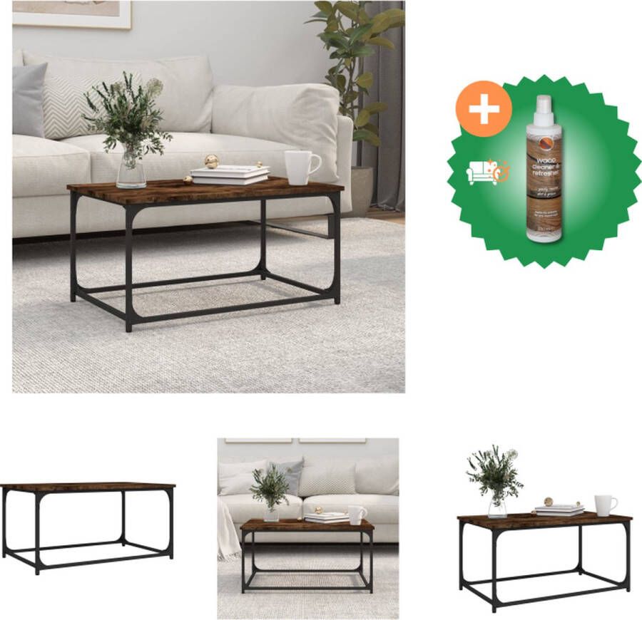 VidaXL Salontafel 80x50x40 cm bewerkt hout en ijzer gerookt eikenkleur Tafel Inclusief Houtreiniger en verfrisser