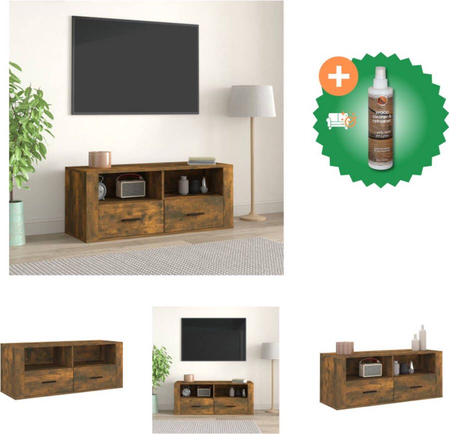 VidaXL Tv-meubel Praktisch bewerkt hout Gerookt eiken 100 x 35 x 40 cm Trendy design Kast Inclusief Houtreiniger en verfrisser - Foto 4