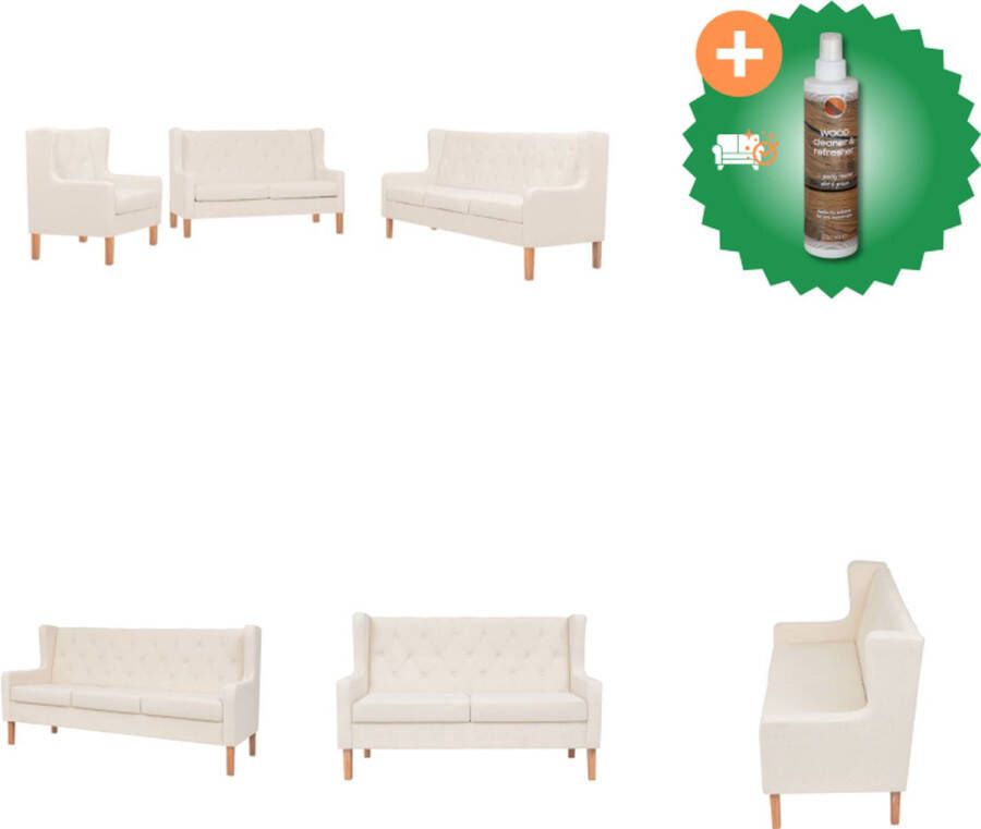 VidaXL Comfortabele Bankenset Crèmewit Houten frame Polyester Bank Inclusief Houtreiniger en verfrisser