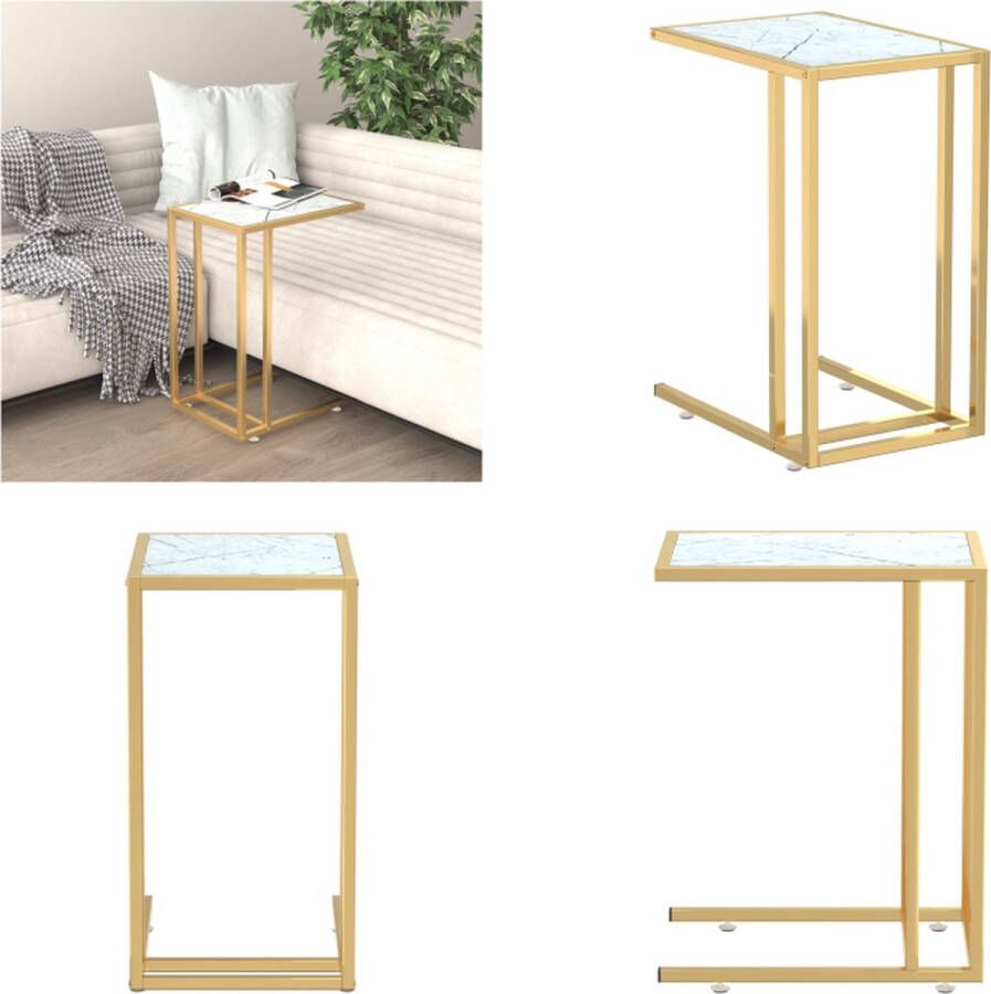 VidaXL Computer bijzettafel 50x35x65 cm gehard glas witmarmerkleurig Computer Bijzettafel Computer Bijzettafels Bijzettafel Salontafel