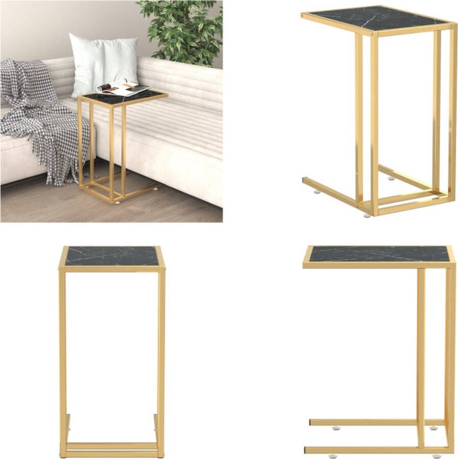 VidaXL Computer bijzettafel 50x35x65 cm gehard glas zwartmarmerkleurig Computer Bijzettafel Computer Bijzettafels Bijzettafel Salontafel - Foto 2