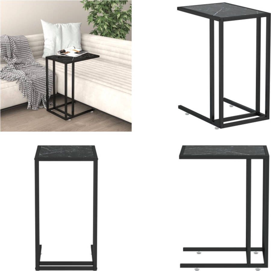 VidaXL Computer bijzettafel 50x35x65 cm gehard glas zwartmarmerkleurig Computer Bijzettafel Computer Bijzettafels Bijzettafel Salontafel - Foto 2