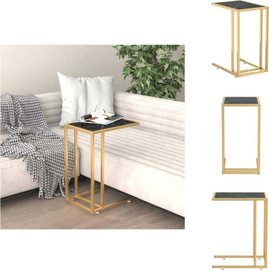 VidaXL Computer Bijzettafel Computer Bijzettafels Bijzettafel Salontafel Computer bijzettafel 50x35x65 cm gehard glas zwartmarmerkleurig