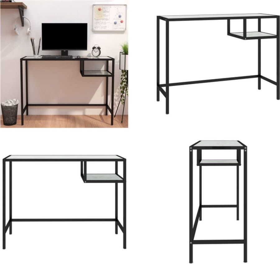 VidaXL Computerbureau 100x36x74 cm gehard glas witmarmerkleurig Computerbureau Computerbureaus Glazen Kantoorbureau