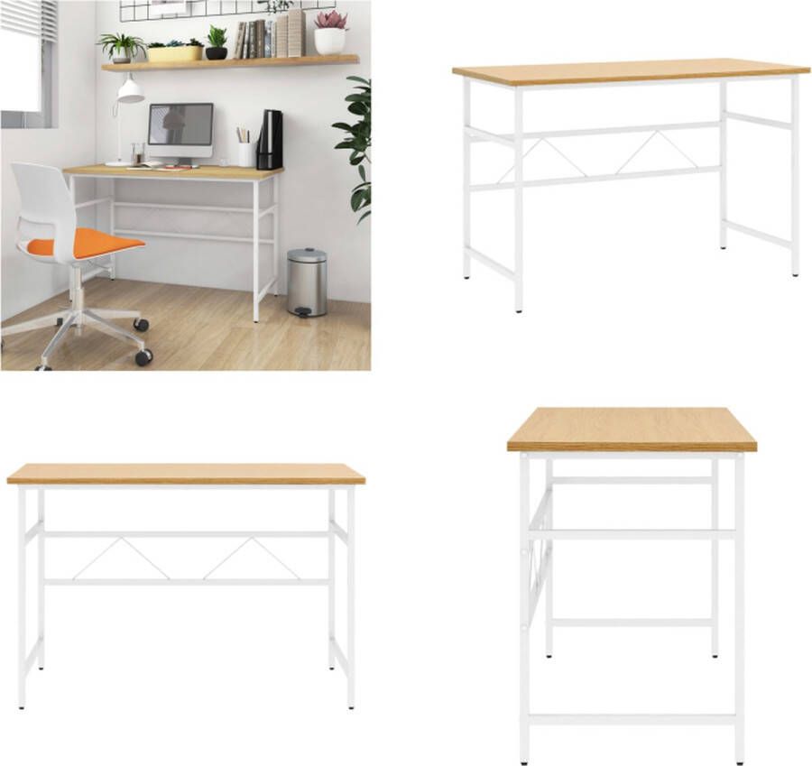 vidaXL Computerbureau 105x55x72 cm MDF en metaal wit lichteikenkleurig Bureau Bureaus Tafel Tafels