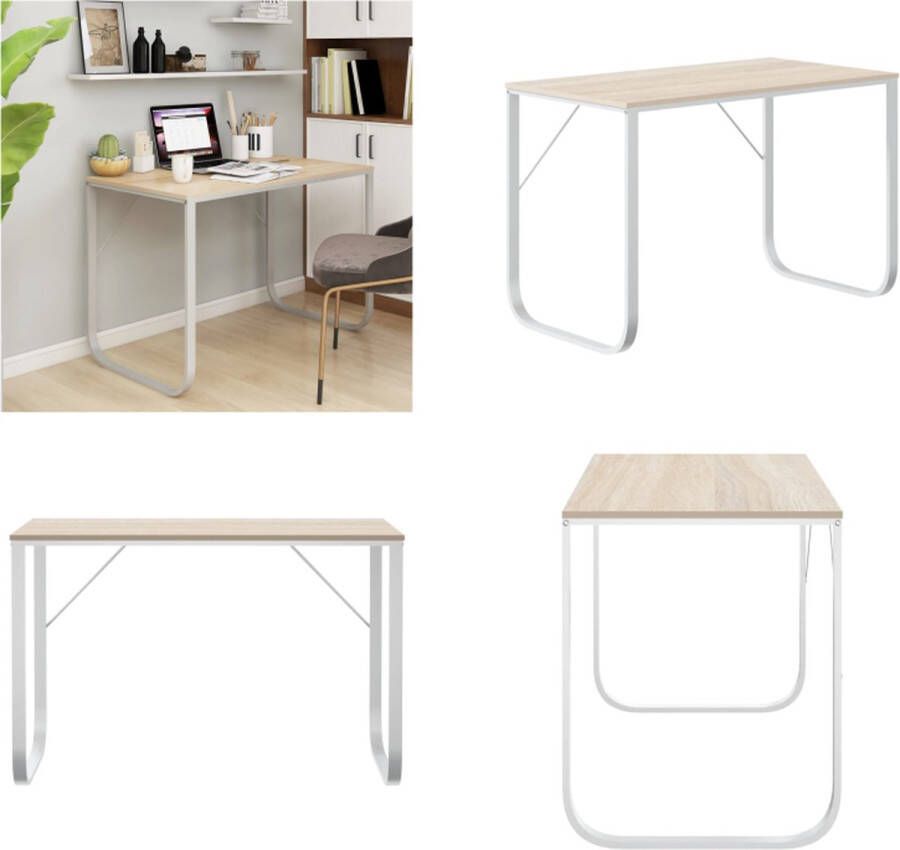 VidaXL Computerbureau 110x60x73 cm spaanplaat wit en eikenkleurig Computertafel Computertafels Computerbureau Bureau