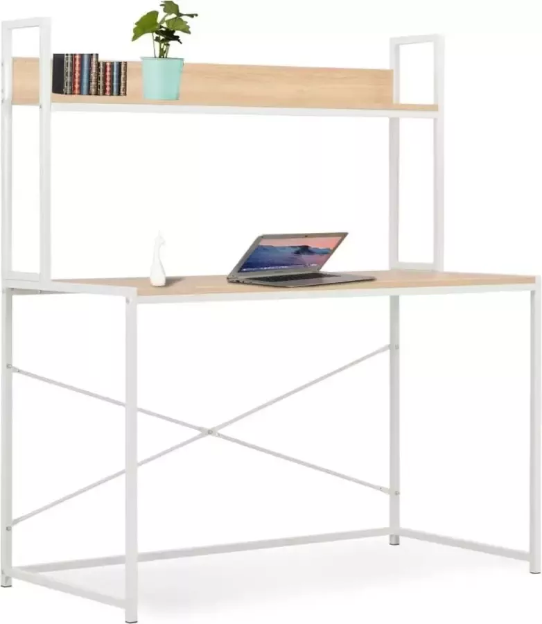 VidaXL -Computerbureau-120x60x138-cm-wit-en-eikenkleurig - Foto 2