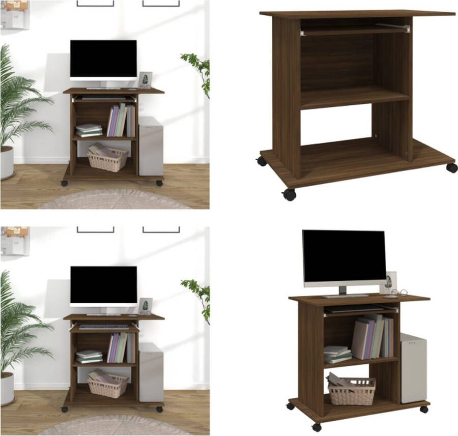 VidaXL Computerbureau 80x50x75 cm bewerkt hout bruineikenkleurig Bureau Bureaus Tafel Computerbureau