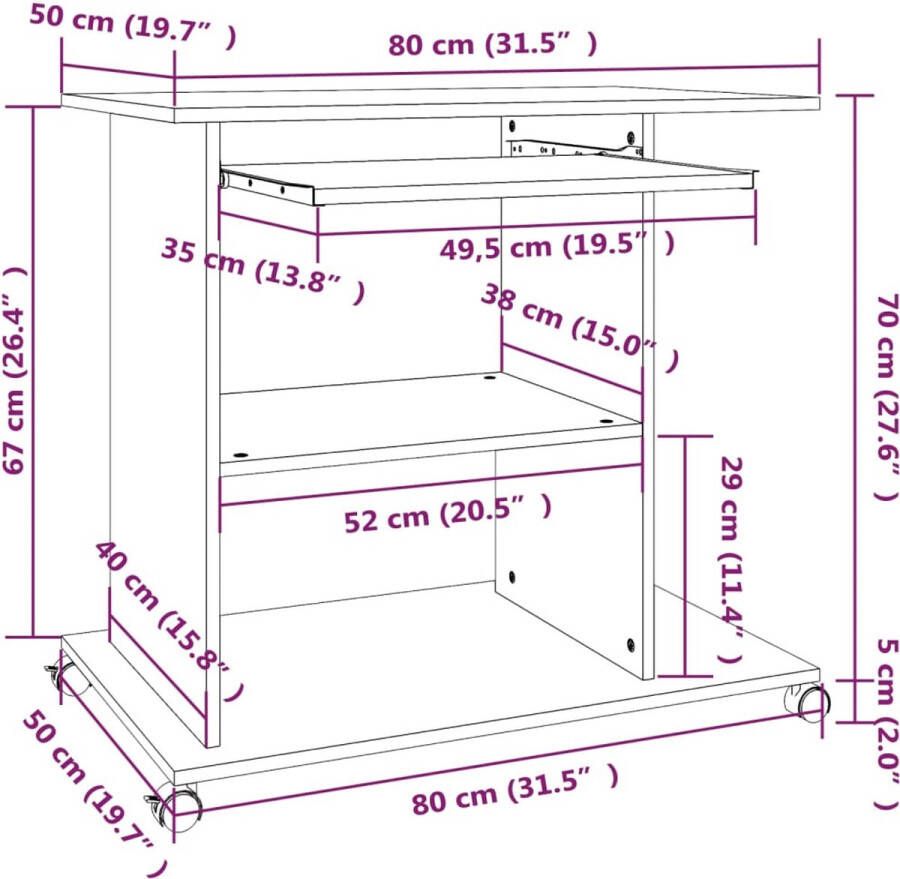 VidaXL -Computerbureau-80x50x75-cm-bewerkt-hout-grijs-sonoma-eikenkleur - Foto 2