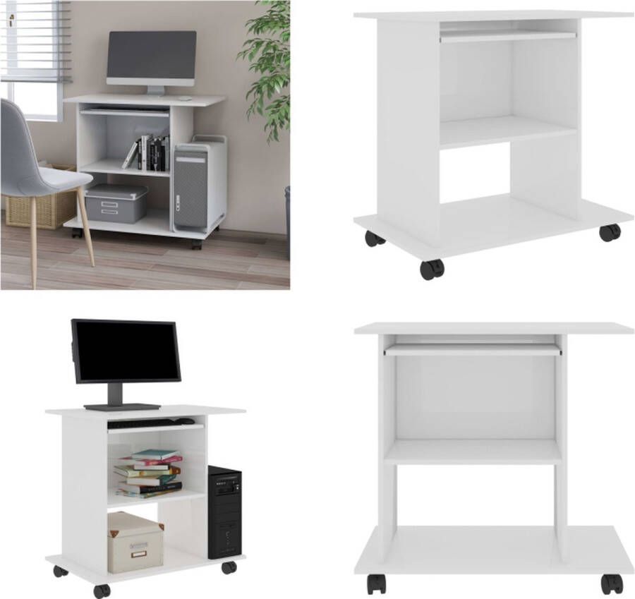VidaXL Computerbureau 80x50x75 cm spaanplaat hoogglans wit Computerbureau Computerbureaus Bureau Bureaus