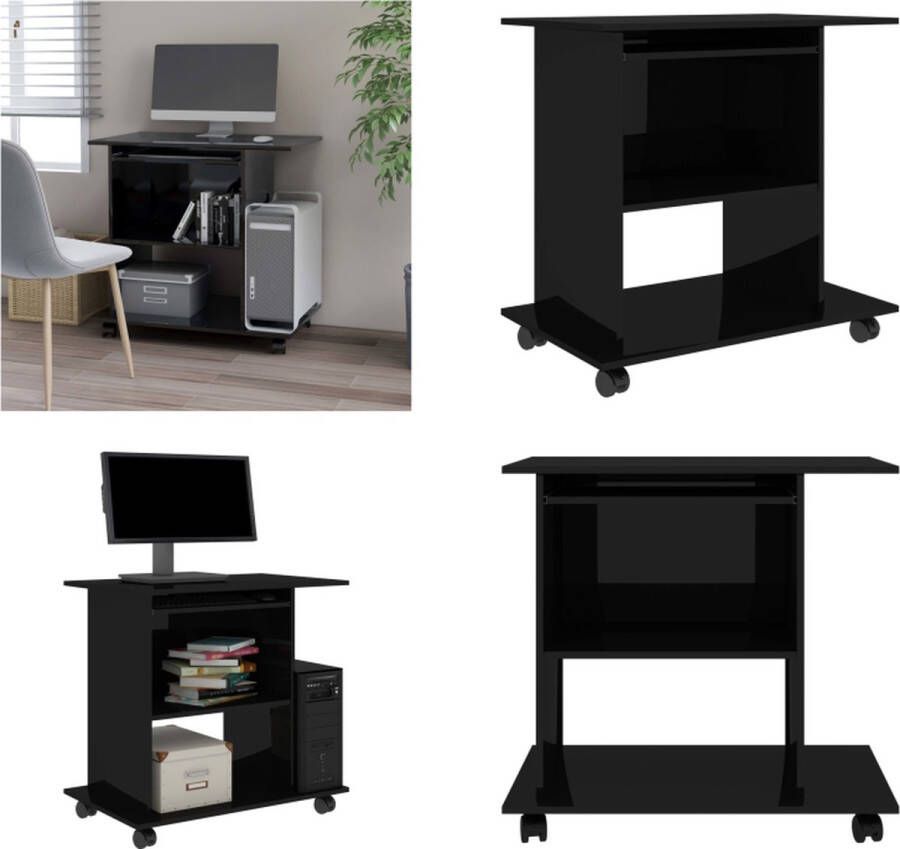 VidaXL Computerbureau 80x50x75 cm spaanplaat hoogglans zwart Computerbureau Computerbureaus Bureau Bureaus