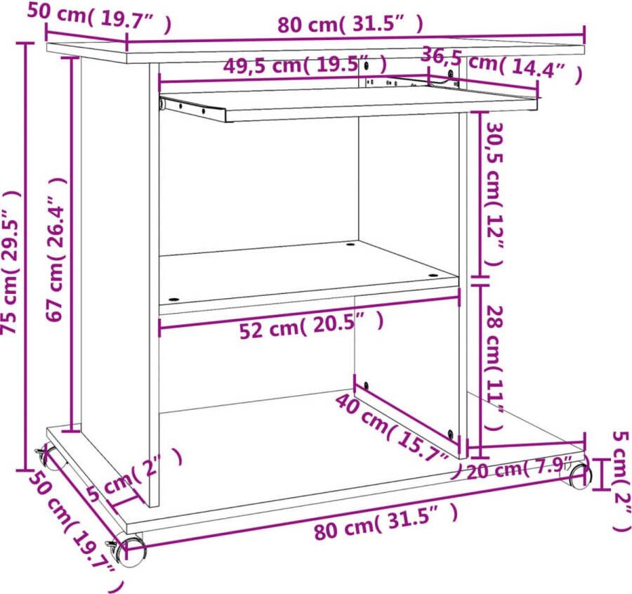 VidaXL -Computerbureau-80x50x75-cm-spaanplaat-wit-sonoma-eikenkleurig - Foto 3