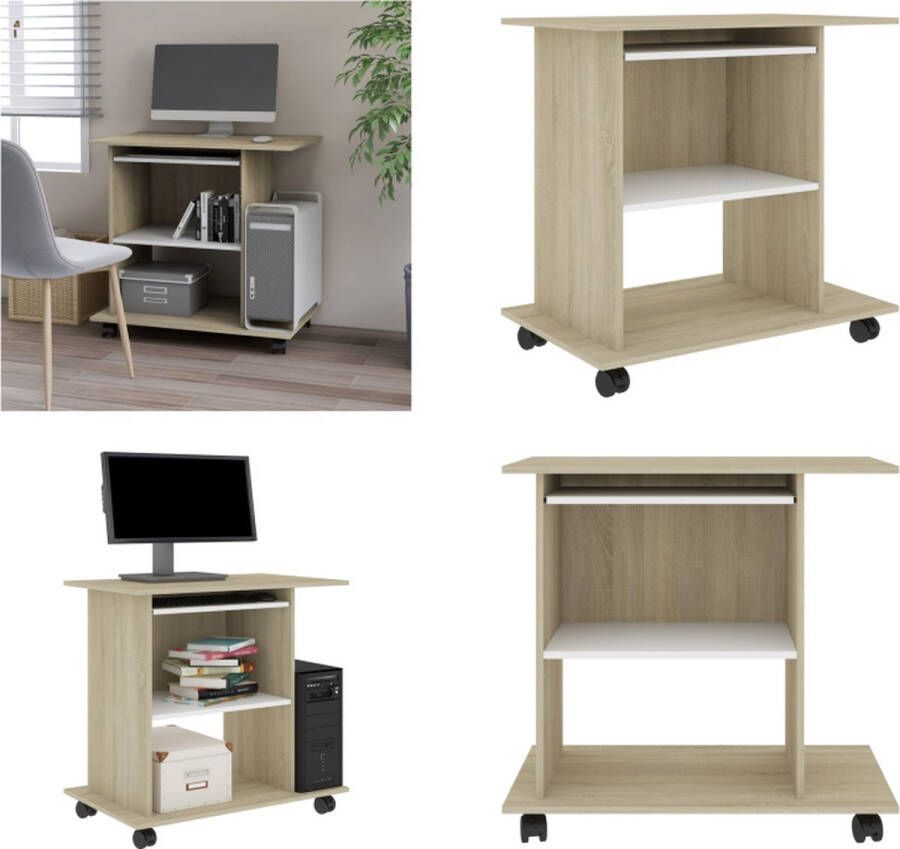VidaXL Computerbureau 80x50x75 cm spaanplaat wit sonoma eikenkleurig Computerbureau Computerbureaus Bureau Bureaus