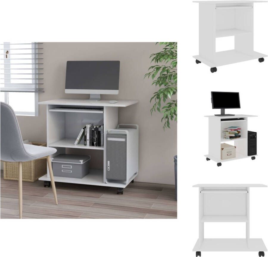 VidaXL Computerbureau Computerbureaus Bureau Bureaus Computerbureau 80x50x75 cm bewerkt hout wit - Foto 2