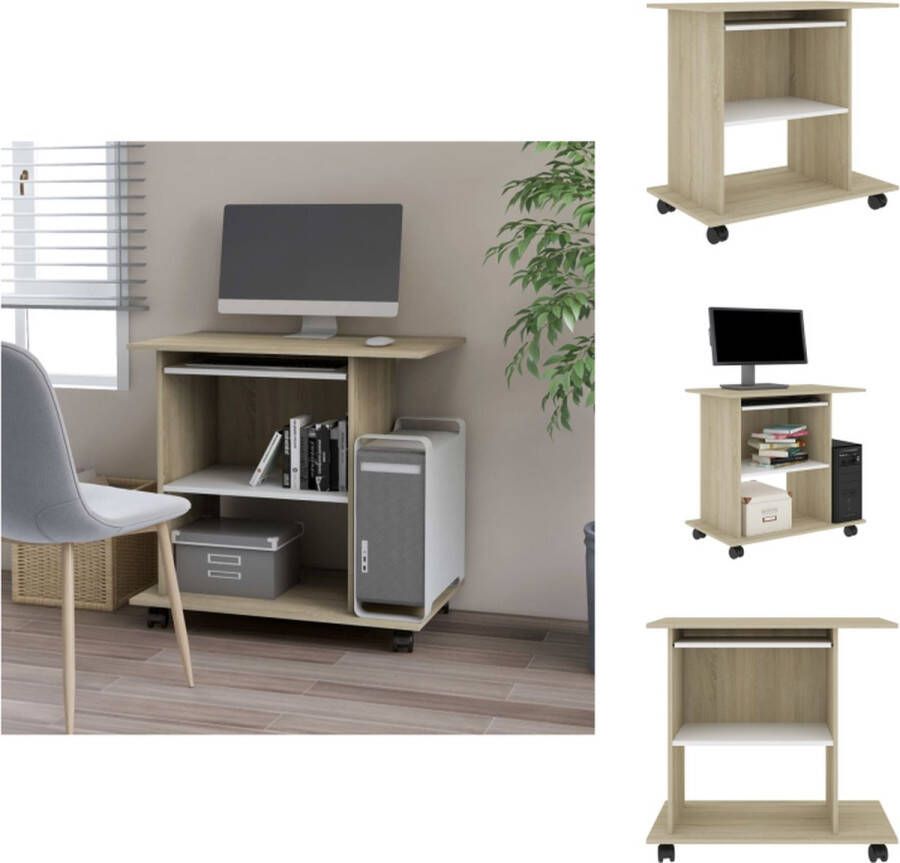 VidaXL Computerbureau Compact Spaanplaat 80x50x75 cm Met uittrekbare toetsenbordlade Met wieltjes Bureau