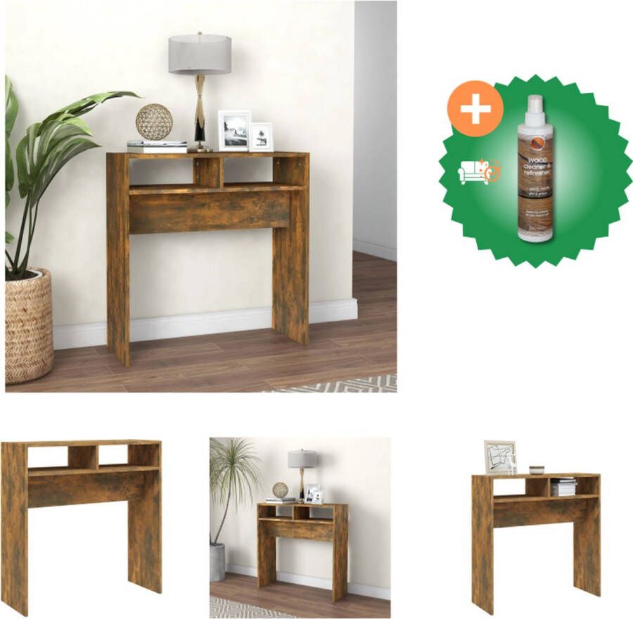 VidaXL Consoletafel Gerookt Eiken Bewerkt Hout 78 x 30 x 80 cm Wandmontage vereist Tafel Inclusief Houtreiniger en verfrisser