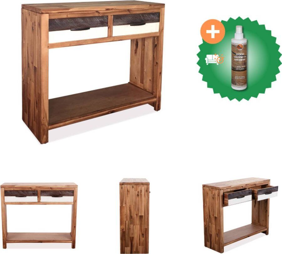 VidaXL Consoletafel Massief Acaciahout 86 x 30 x 75 cm met 2 lades en 1 schap Tafel Inclusief Houtreiniger en verfrisser